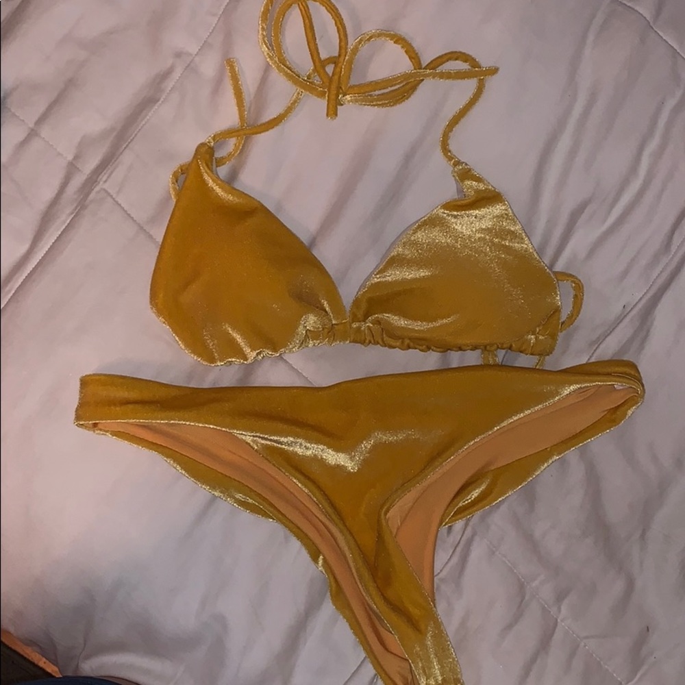 Yellow velvet cheeky bikini